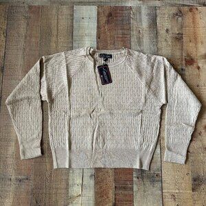 Love University Women’s Size 1X Tan Crewneck Cable Knit Sweater